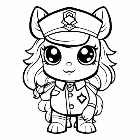 Black and White Cartoon Illustration of Cute Little Pilot Animal