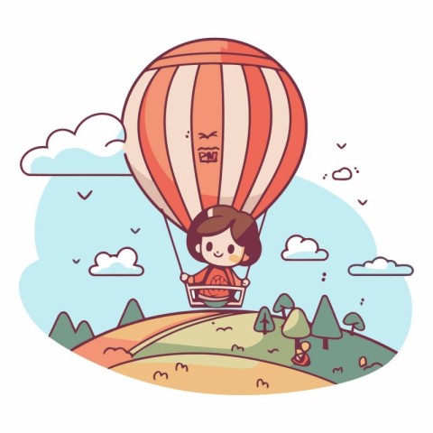 Cute little girl sitting in hot air balloon.