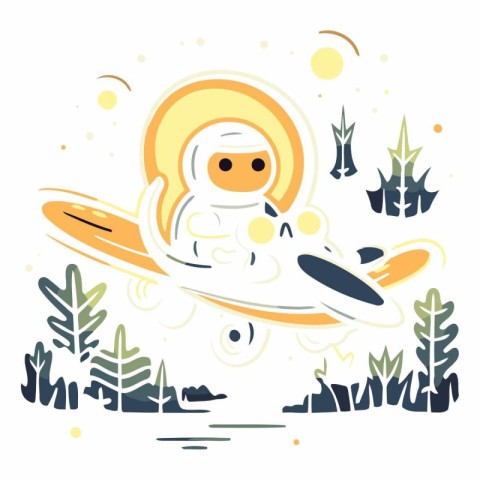 Vector illustration of a cute astronaut flying in the sky. Carto