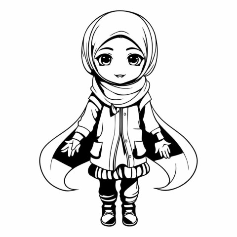 cute little muslim girl wearing hijab cartoon vector illustratio