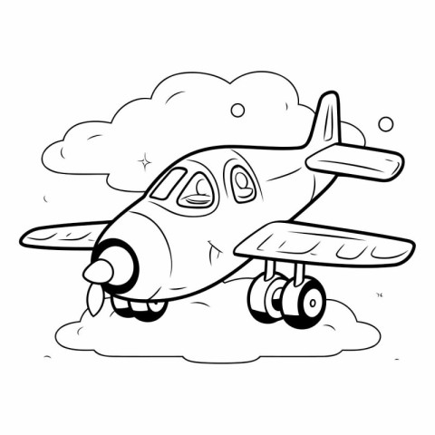 Coloring book for children: airplane in the clouds