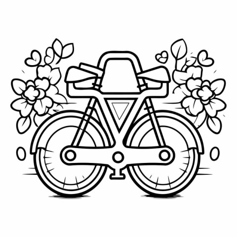 Black and white vector illustration of a bicycle decorated with