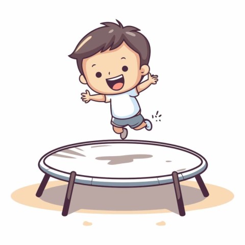 Cute boy jumping on trampoline cartoon vector illustration graph