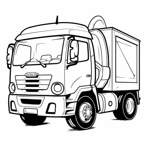 Truck. Black and white vector illustration for coloring book or