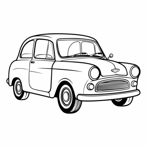 Retro car isolated on white background. Hand drawn vector illust