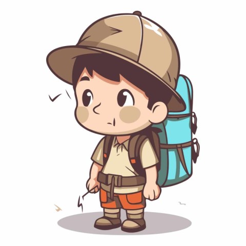 Boy scout with backpack and hat vector illustration. Boy scout w