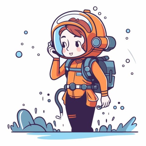 Astronaut girl. Cute cartoon character.