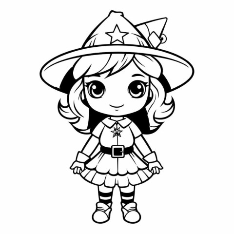 Black and White Cartoon Illustration of Cute Little Pirate Girl