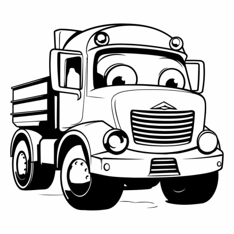 Black and White Cartoon Illustration of Cute Truck for Coloring