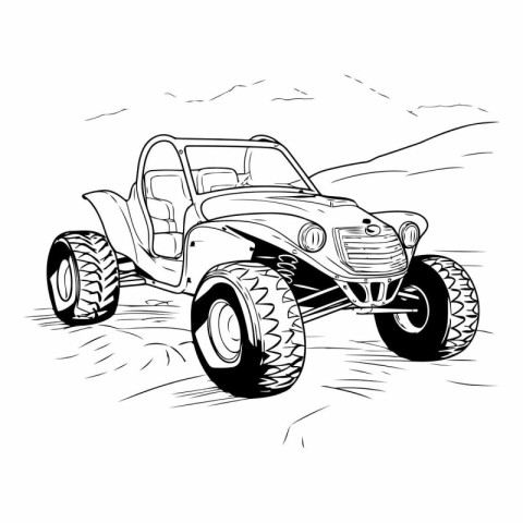 Vector illustration of an off-road vehicle on a dirt road.