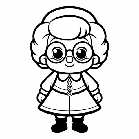 Black and White Cartoon Illustration of Cute Grandmother Comic C