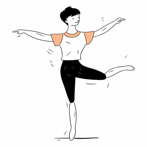 Young man doing yoga exercise in cartoon style on white backgrou