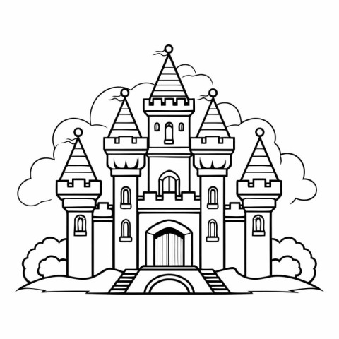 Fairytale castle icon. Outline illustration of fairy castle vect