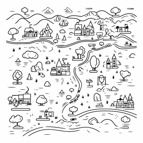 Vector line art city icons set. Collection of buildings. houses.