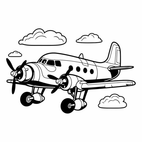 airplane flying with clouds icon cartoon vector illustration gra