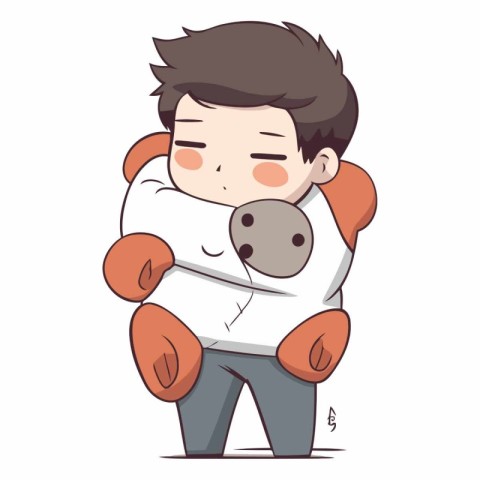 Boy hugging teddy bear of a boy hugging a teddy bear.