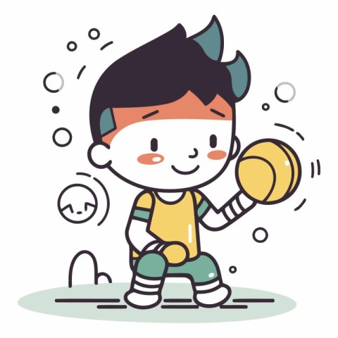 Character illustration design. Cute boy playing boxing cartoon.e