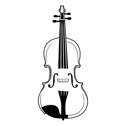 violin icon over white background. black and white design