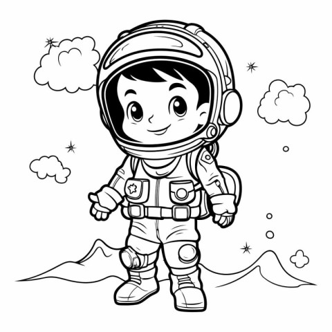 Coloring book for children: astronaut on the background of the s