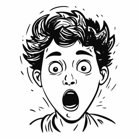 Surprised boy. Black and white vector illustration in cartoon st