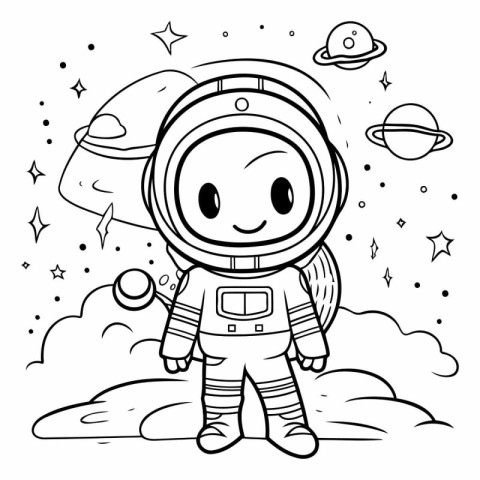 Coloring book for children: astronaut in space.