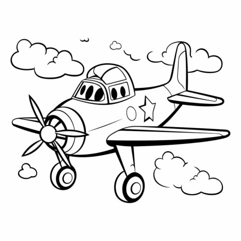 Coloring Page Outline of a Cartoon Airplane Vector Illustration