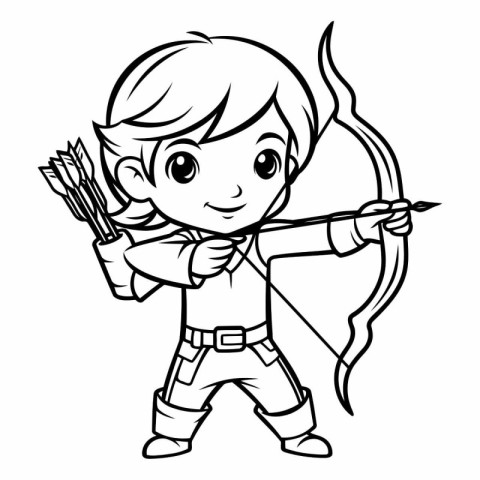 Cute boy with bow and arrow - Coloring book for kids