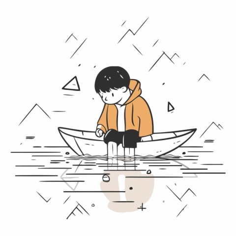 Illustration of a boy in a boat on the lake