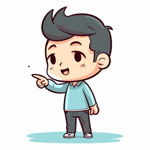 Vector illustration of a boy pointing his finger to the side. Ca