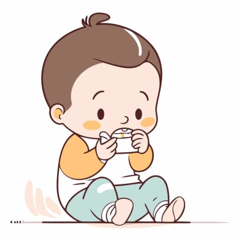 Illustration of a Baby Boy Sitting on the Floor and Drinking Tea