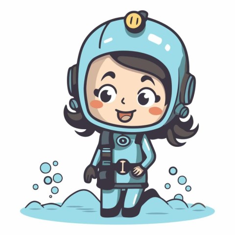 Cute little girl astronaut in spacesuit and helmet