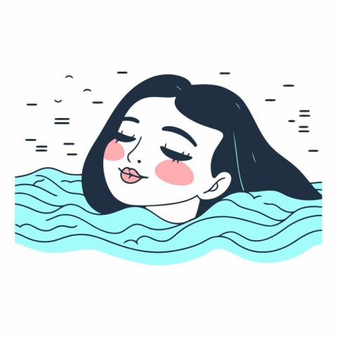 Vector illustration of a girl in the sea. Girl with closed eyes.