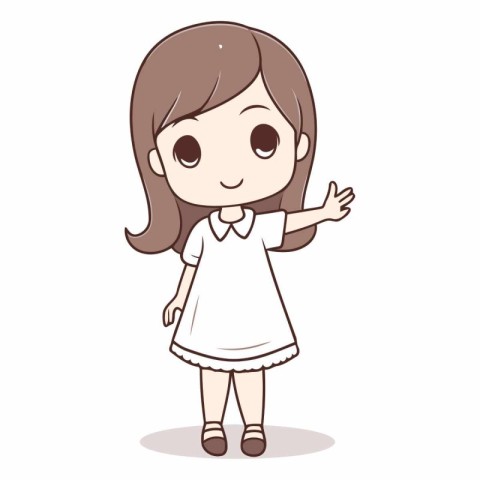 Girl smiling and waving hand. Cute cartoon character.