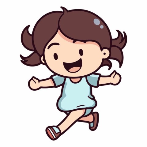 Happy Girl Running - Colorful Cartoon Vector IllustrationÃ¯Â