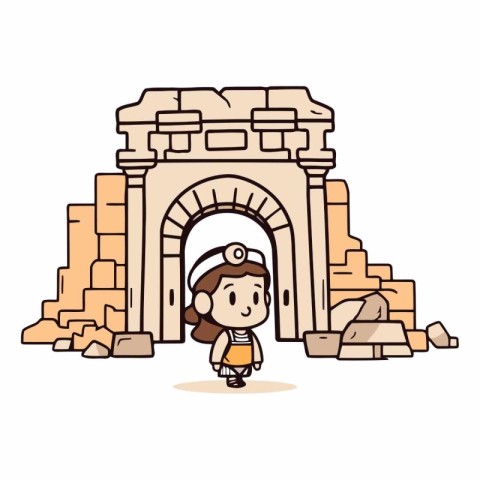 Cartoon indian girl standing in front of gate