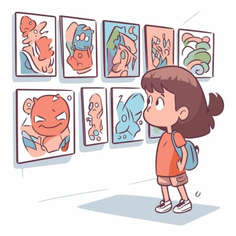 Illustration of a Kid Girl Visiting an Art Gallery in the City C