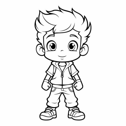 Illustration of a Cute Kid Boy Cartoon Character for Coloring Bo