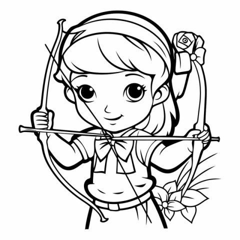 Cupid girl with bow and arrow for coloring book.