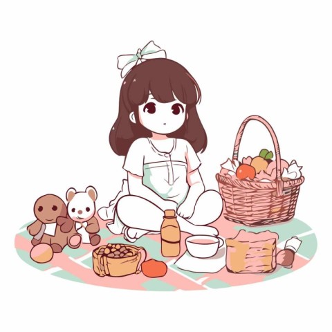 Cute little girl with a basket of food.