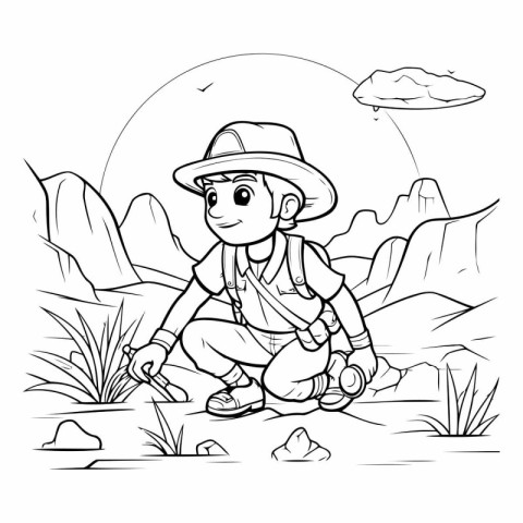 Coloring Page Outline Of cartoon explorer or explorer.