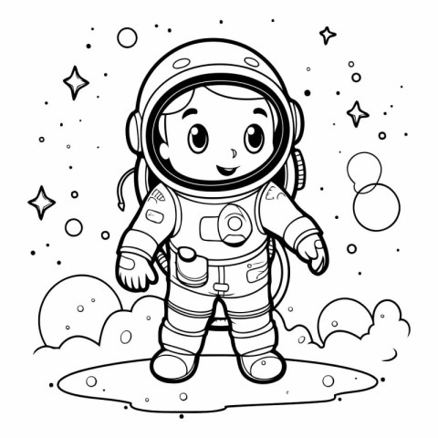 Coloring Page Outline Of Cartoon Astronaut Vector Illustration.