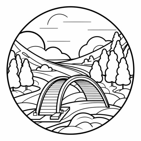 Illustration in stained glass style with a bridge over the river