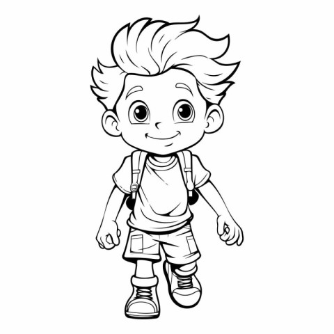 Vector illustration of a little boy with a backpack on a white b