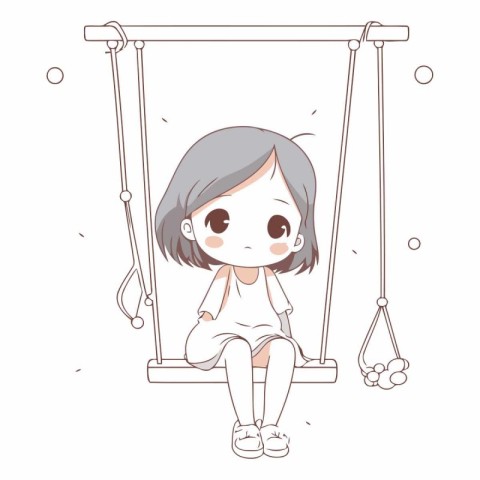 Illustration of a Little Girl Sitting on a Swing and Looking at