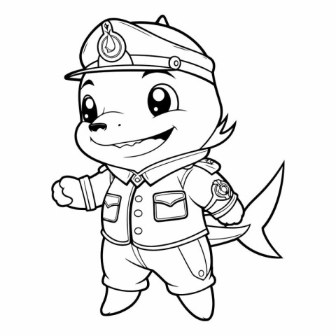 Coloring Page Outline Of a cartoon fireman with a fish