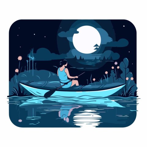 Man in a boat on the lake at night.