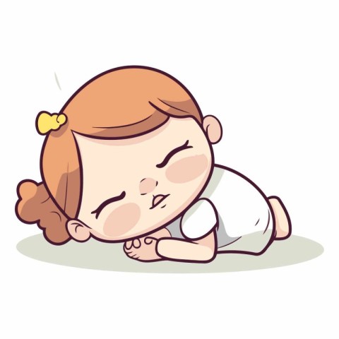 Cute little girl sleeping on the floor. Vector cartoon illustrat