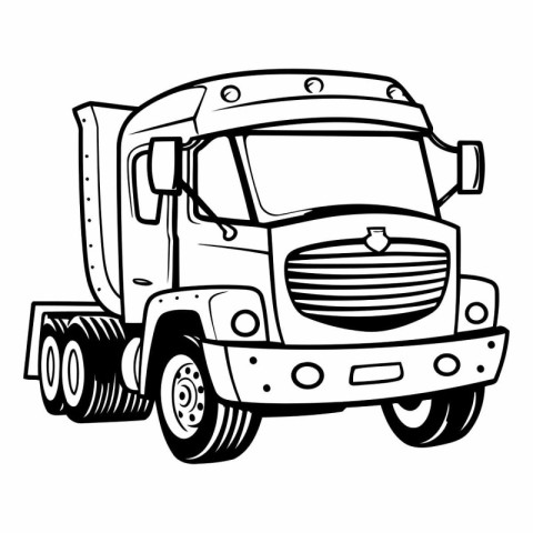 Truck on white background in black and white colors.