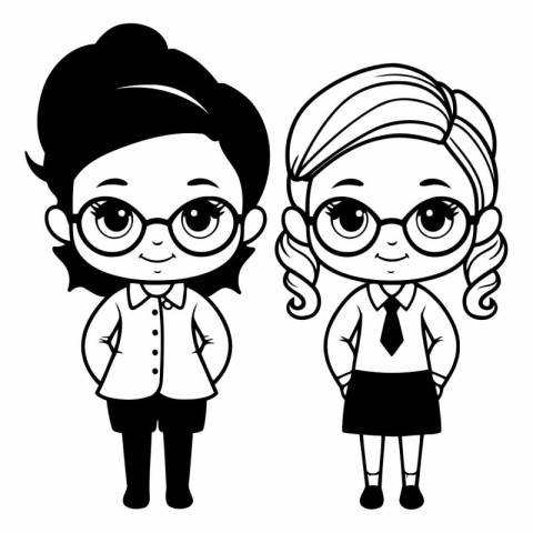 cute little students couple characters vector illustration desig