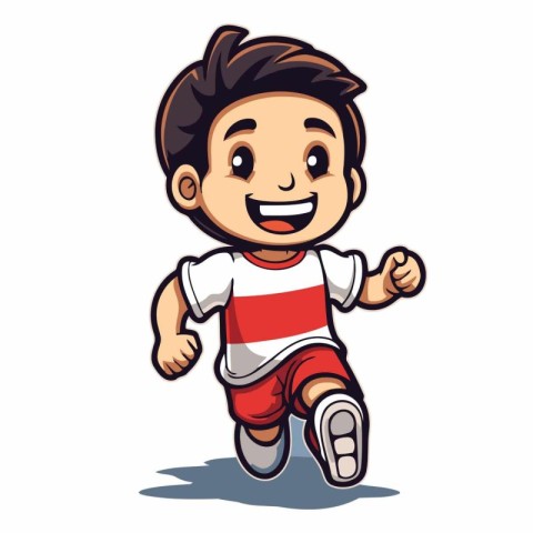 Running boy with t-shirt and shorts cartoon vector illustration